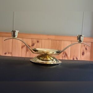 Brass Unity Candle Holder Holds 2 Taper 1 Pillar Brass W Gold Finish 12.5 Inches
